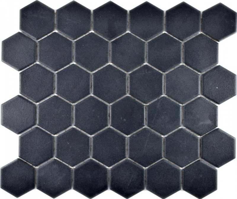 Keramik Mosaik Hexagon schwarz R10B Duschtasse Bodenfliese Mosaikfliesen Küche Bad Boden MOS11H-0303-R10_f