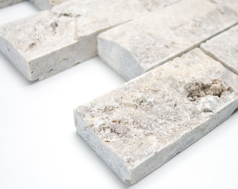 Mosaic tile Travertine natural stone white gray Brick Splitface silver Travertine 3D MOS29-42781_f