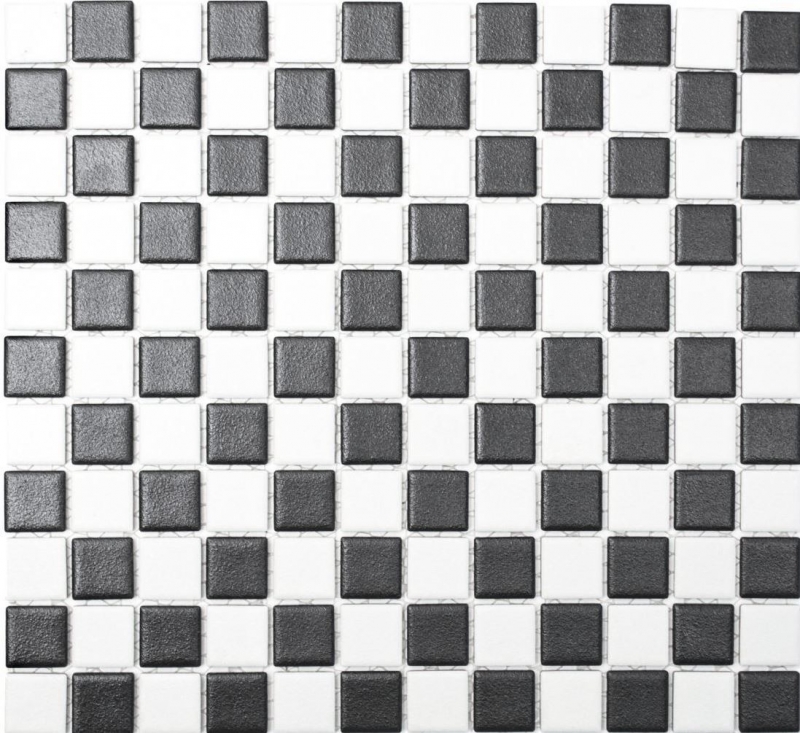 Mosaikfliese Keramik RUTSCHSICHER Schachbrett schwarz weiß matt MOS18-0305-R10_f