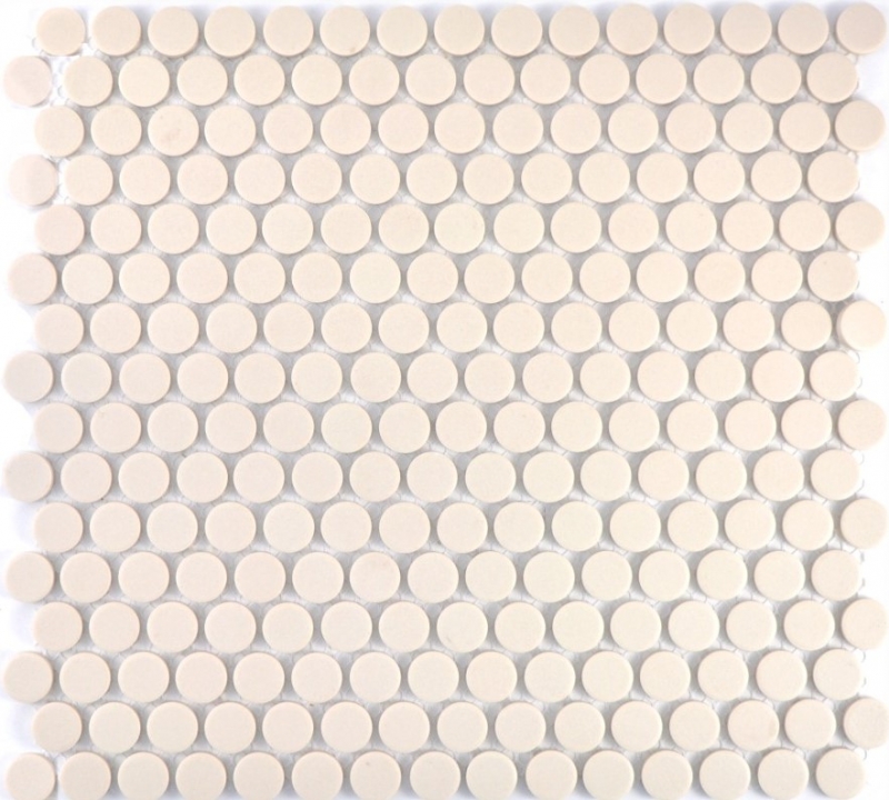 Button mosaic LOOP round mosaic light beige matt wall tile backsplash BAD MOS10-1202-R10_f