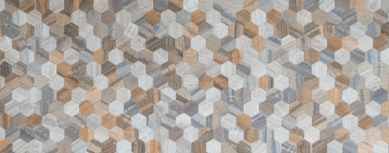 Mosaic tiles kitchen splashback self-adhesive aluminum gray beige hexagon metal wood look MOS200-2022_f