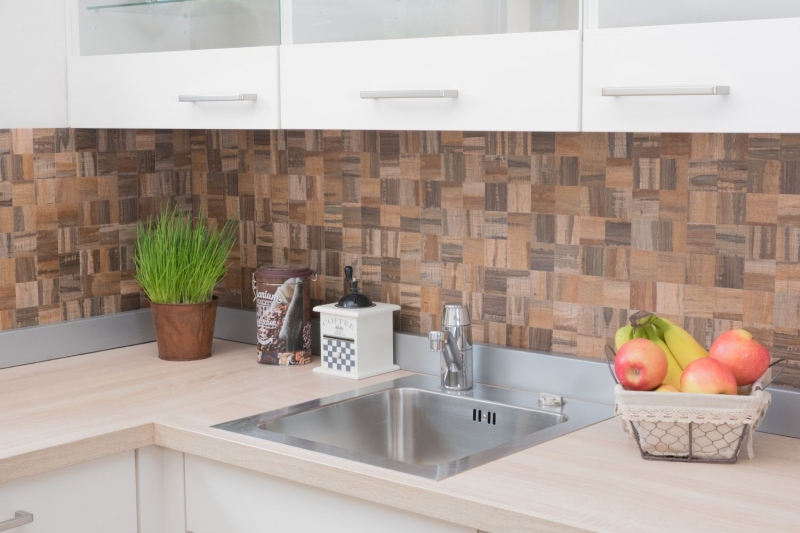 Mosaic tiles kitchen splashback self-adhesive aluminum brown metal wood look dark MOS200-2122_f