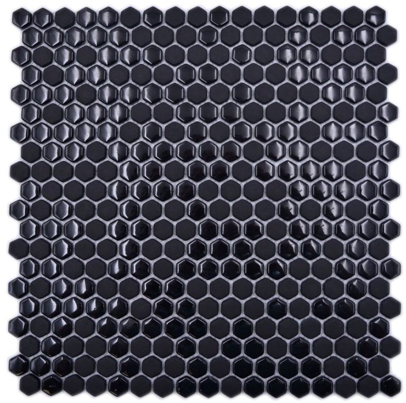 Glasmosaik Hexagonal Sechseckmosaik schwarz glänzend matt Mosaikfliesen Wand Fliesenspiegel Küche Bad MOS140-0301_f