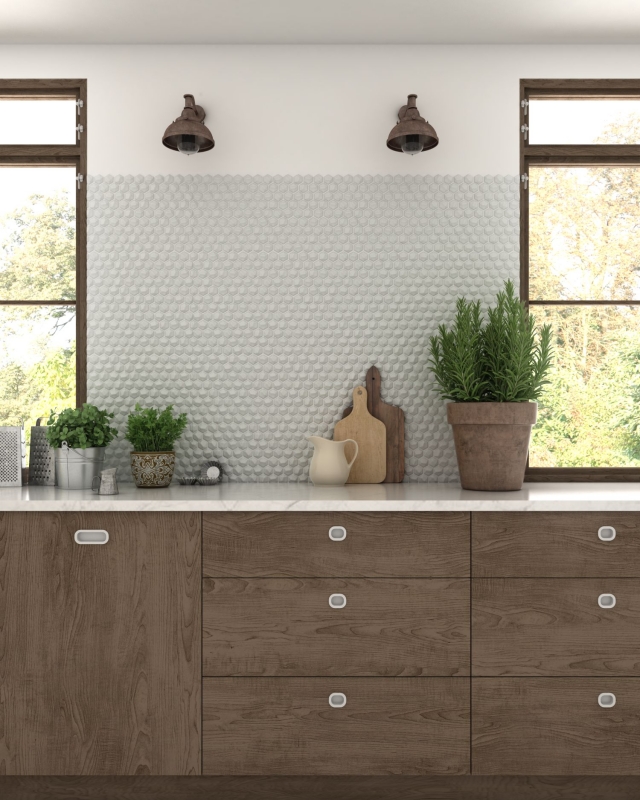 Mosaico di vetro esagonale esagonale mosaico bianco 3D mosaico piastrelle parete backsplash cucina bagno MOS11-AR01_f