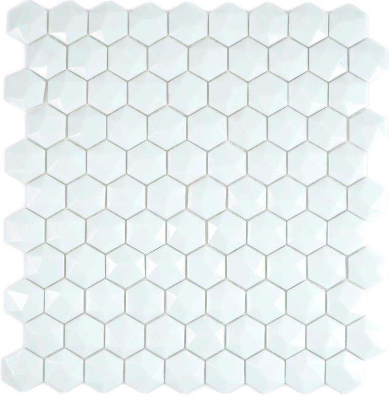 Glasmosaik Hexagonal Sechseckmosaik weiß 3D Mosaikfliesen Wand Fliesenspiegel Küche Bad MOS11-AR01_f