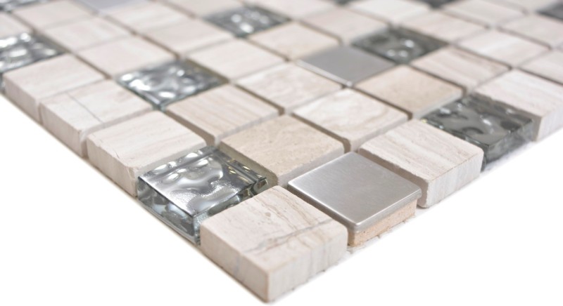 Square crystal/stone/steel mix wood white mosaic tile wall tile backsplash kitchen bathroom MOS82-0108_f