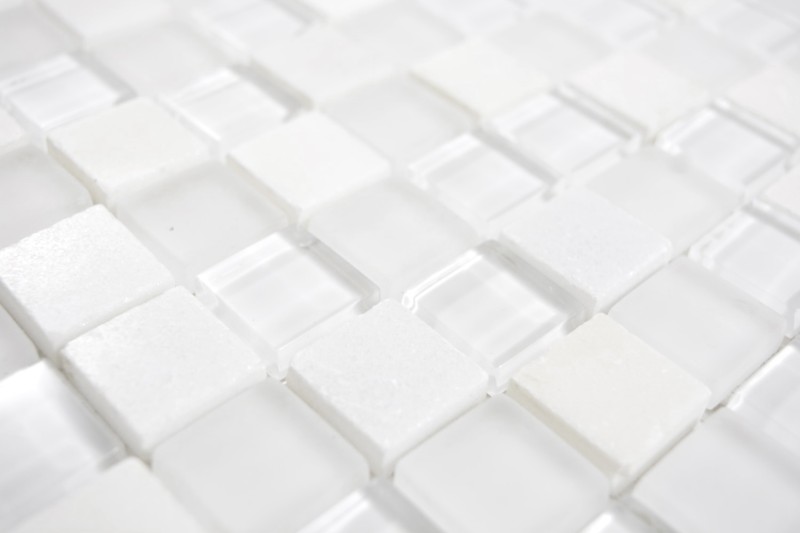 Quadrat Crystal/Stein mix super white Mosaikfliese Wand Fliesenspiegel Küche Bad MOS72-0001_f