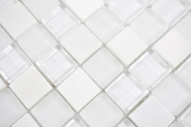 Quadrat Crystal/Stein mix super white Mosaikfliese Wand Fliesenspiegel Küche Bad MOS72-0001_f