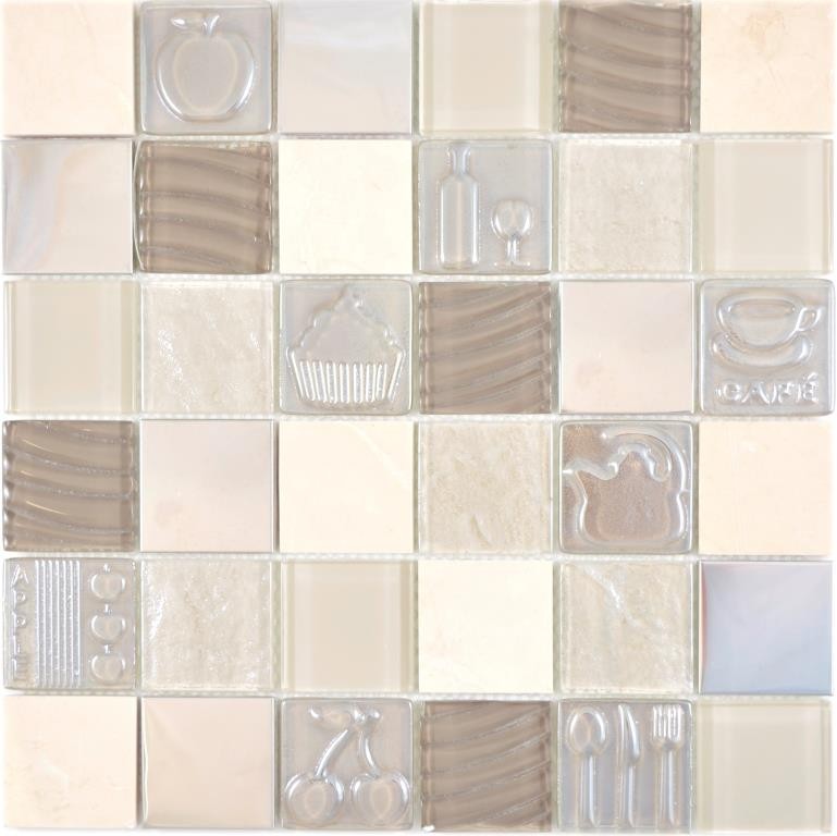 Carré Crystal/pierre/acier mix relief beige Mosaïque murale carrelage cuisine salle de bain MOS88-1224_f