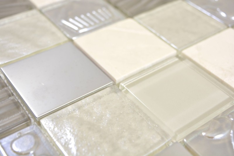 Quadrato cristallo/pietra/acciaio mix rilievo beige mosaico piastrelle parete backsplash cucina bagno MOS88-1224_f