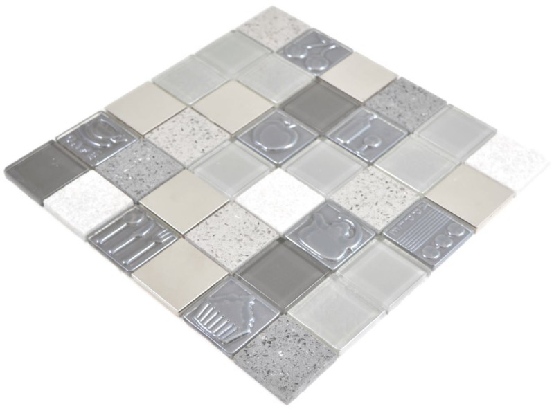 Square crystal/artificial/stone/steel mix relief gray mosaic tile wall tile backsplash kitchen bathroom MOS88-0217_f