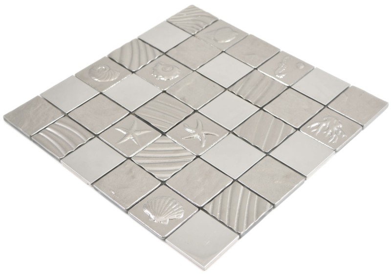 Quadrato cristallo/acciaio mix rilievo argento mosaico piastrelle muro backsplash cucina bagno