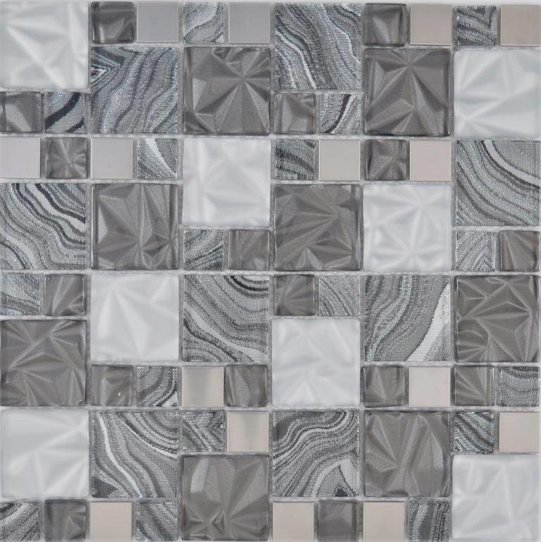 Glasmosaik Kombination Stahl mix grau schwarz Mosaikfliese Wand Fliesenspiegel Küche Bad MOS88-1702_f