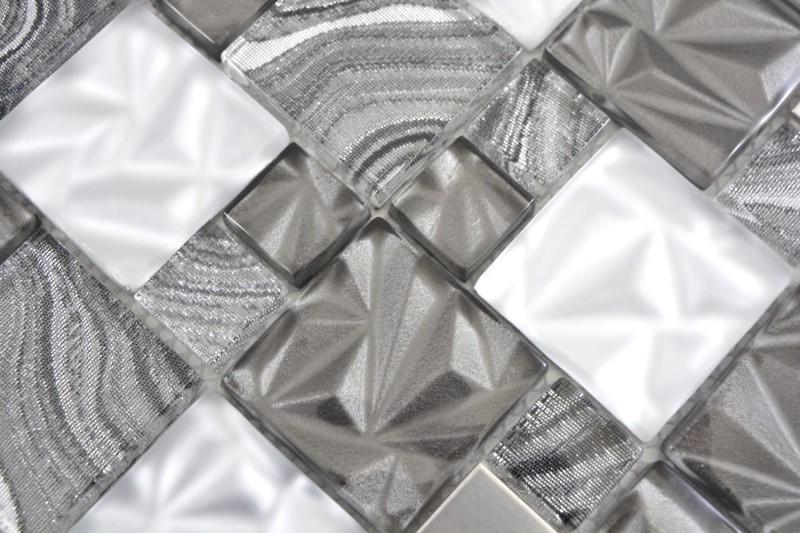 Mosaico di vetro combinazione acciaio mix grigio nero mosaico piastrelle parete backsplash cucina bagno MOS88-1702_f