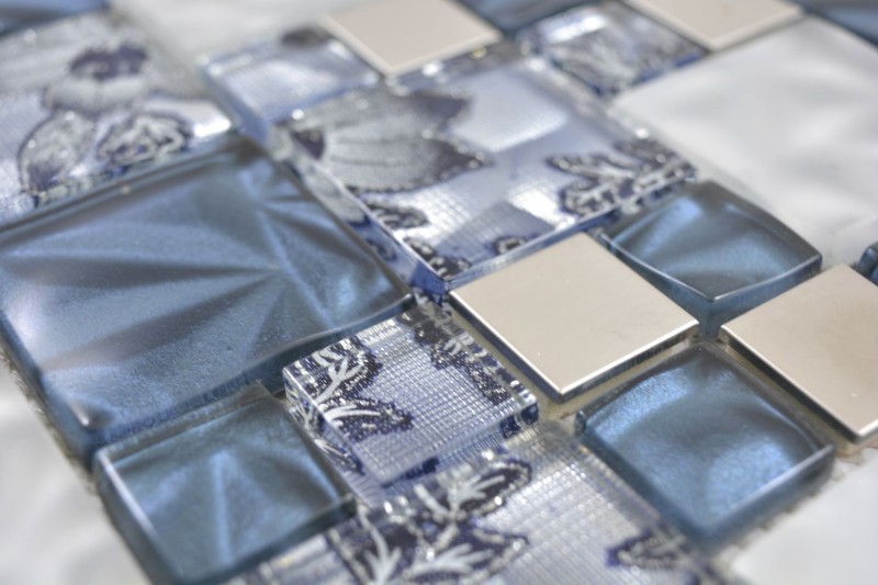 Mosaico di vetro combinazione acciaio grigio blu mosaico piastrelle parete backsplash cucina bagno MOS88-0402_f
