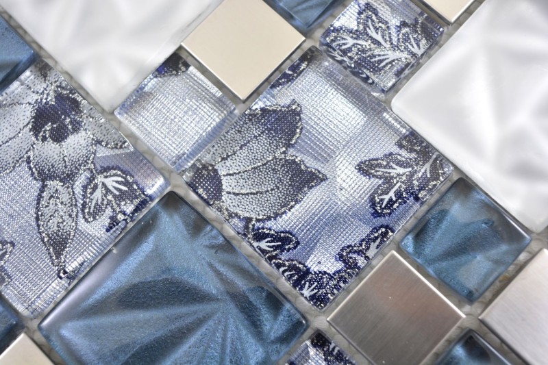 Mosaïque de verre combinaison acier gris bleu carreau de mosaïque murale carrelage cuisine salle de bain MOS88-0402_f