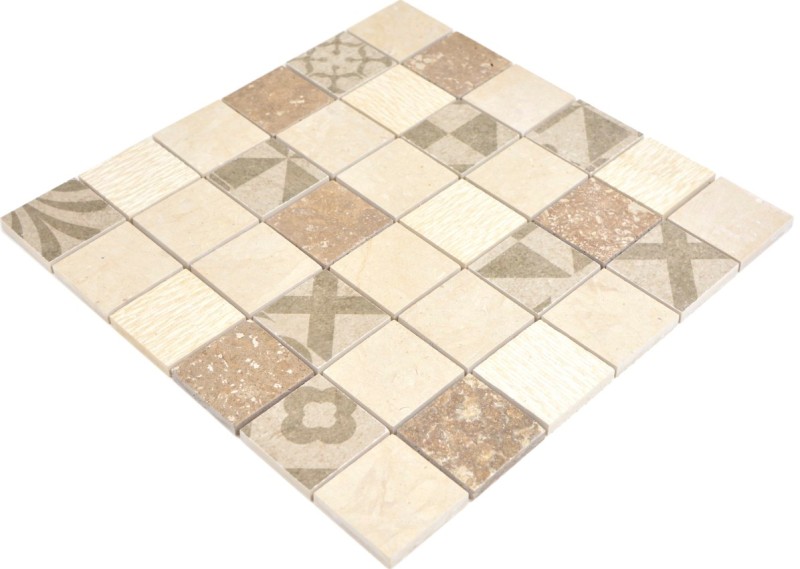 Quadrato marmo/ceramica mix beige 3F mosaico piastrelle parete backsplash cucina bagno MOS180-B0348B_f