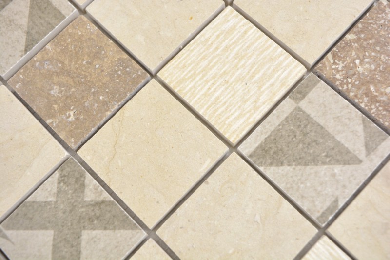Quadrato marmo/ceramica mix beige 3F mosaico piastrelle parete backsplash cucina bagno MOS180-B0348B_f