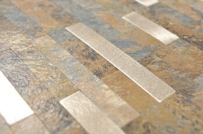 Composite vinyl stone look multi slate/gold mosaic tile wall tile backsplash kitchen bathroom MOS200-MSG_f