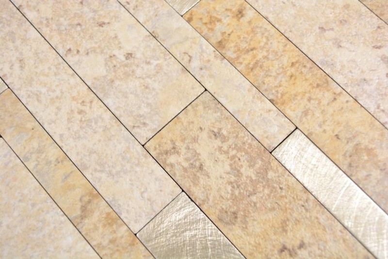 Composito vinilico effetto pietra Limestone marrone/oro piastrelle a mosaico backsplash cucina bagno MOS200-36LBG_f
