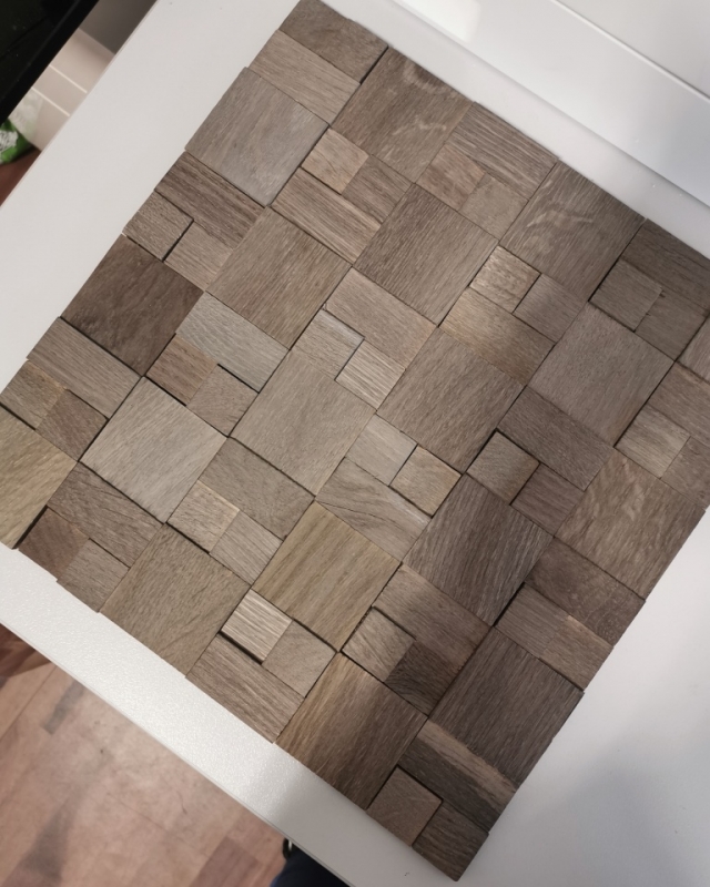Wood mosaic wood panel facing walnut brown 3D self-adhesive wall kitchen tile backsplash MOS170-22G_f