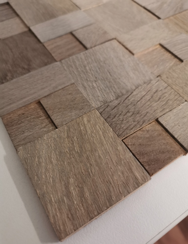 Holzmosaik Holzpaneel Verblender nussbraun 3D selbstklebend Wand Küche Fliesenspiegel MOS170-22G_f