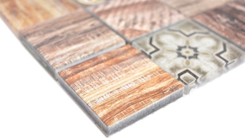 Mosaico di vetro mix marrone Mosaico a parete Backsplash di piastrelle cucina Bagno effetto legno MOS160-w200_f