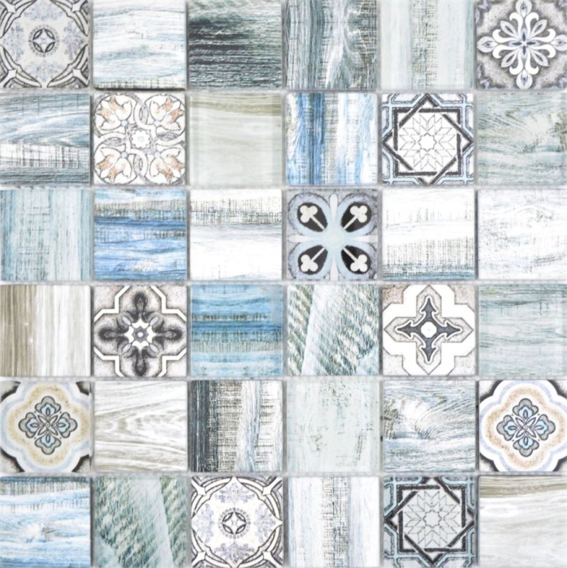 Glass mosaic mix light blue mosaic tile wall tile backsplash kitchen wood look bathroom MOS160-w300_f