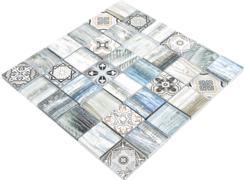 Mosaico di vetro mix azzurro piastrelle mosaico muro backsplash cucina legno look bagno MOS160-w300_f
