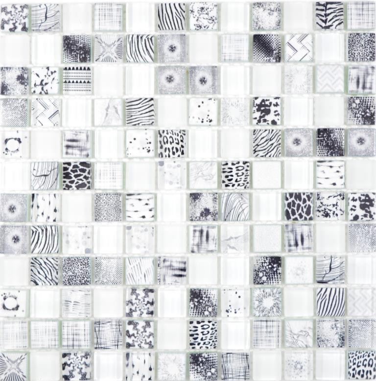 Square Crystal mix super white mosaic tile wall tile backsplash kitchen shower bathroom MOS74-0203_f