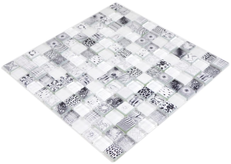 Quadrat Crystal mix super white Mosaikfliese Wand Fliesenspiegel Küche Dusche Bad MOS74-0203_f