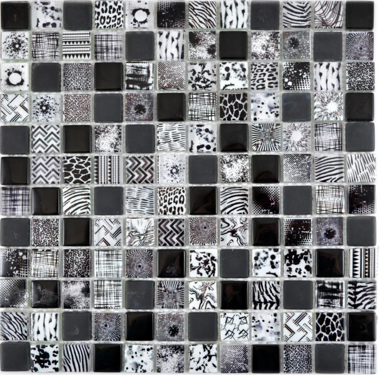 Quadrato Crystal mix nero mosaico piastrelle parete backsplash cucina doccia bagno MOS74-0322_f