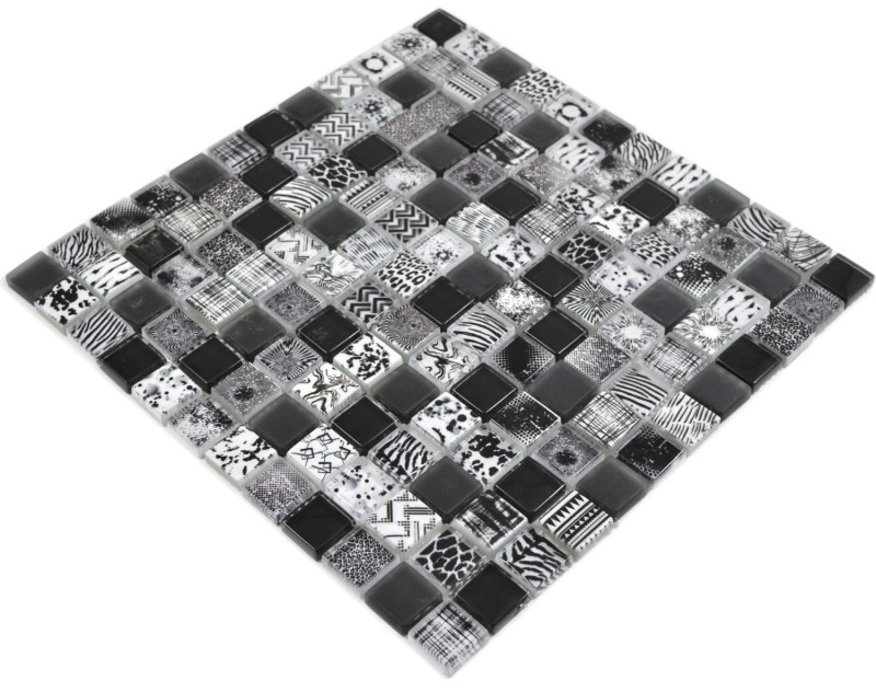 Square Crystal mix black mosaic tile wall tile backsplash kitchen shower bathroom MOS74-0322_f