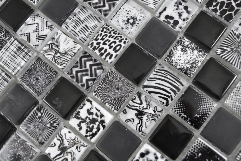 Quadrato Crystal mix nero mosaico piastrelle parete backsplash cucina doccia bagno MOS74-0322_f