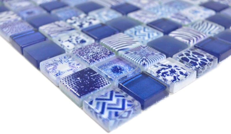 Square Crystal mix blue mosaic tile wall tile backsplash kitchen shower bathroom MOS74-0402_f