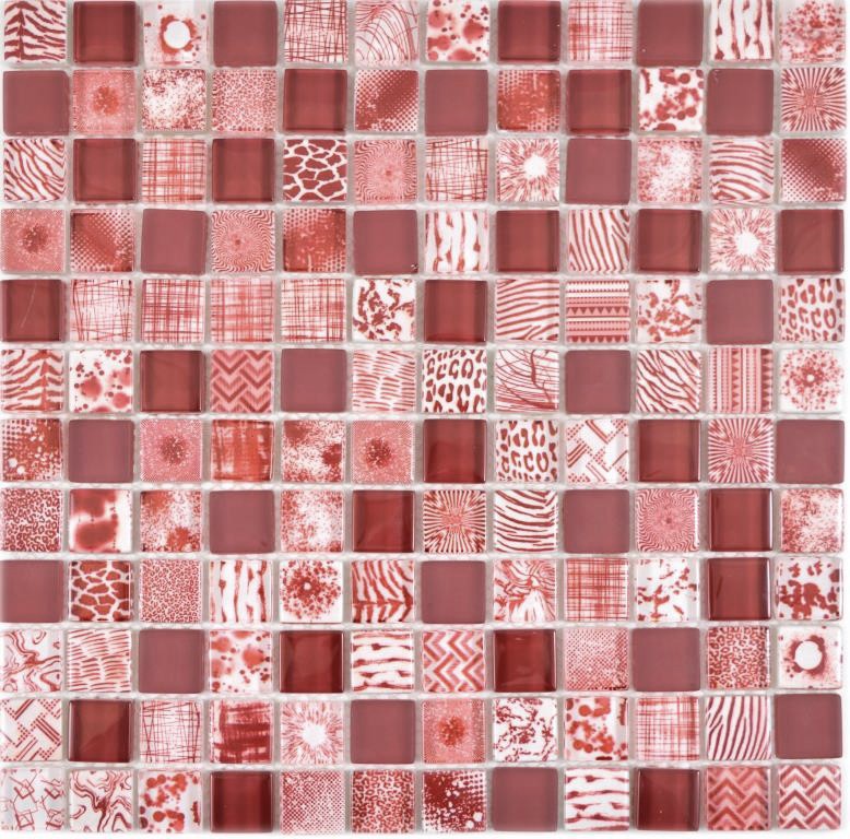 Square Crystal mix red mosaic tile wall tile backsplash kitchen shower bathroom MOS74-1802_f