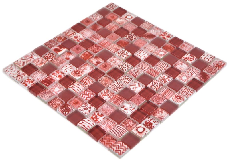 Quadrato Crystal mix rosso mosaico piastrelle parete backsplash cucina doccia bagno MOS74-1802_f