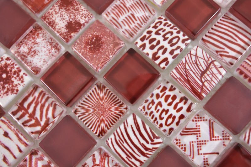 Quadrat Crystal mix red Mosaikfliese Wand Fliesenspiegel Küche Dusche Bad MOS74-1802_f