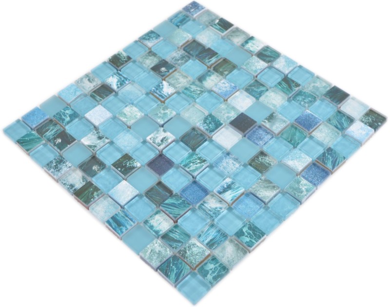 Quadrat Crystal mix greenblue/ocean Mosaikfliese Wand Fliesenspiegel Küche Dusche Bad MOS74-0605_f