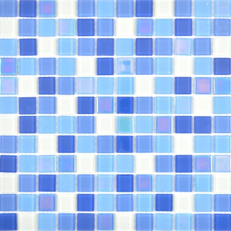 Mosaico di vetro fluorescente blu bianco piastrelle mosaico muro backsplash cucina doccia bagno MOS88-1006_f