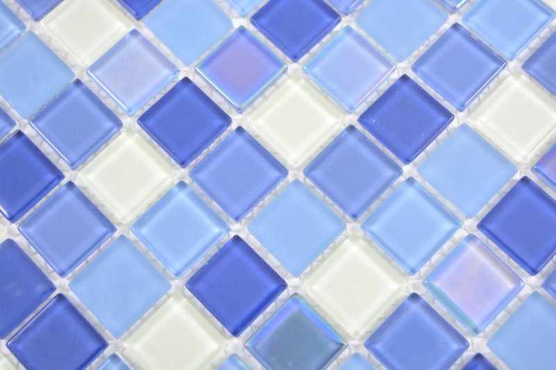 Glasmosaik fluoreszierend blau weiss Mosaikfliese Wand Fliesenspiegel Küche Dusche Bad MOS88-1006_f