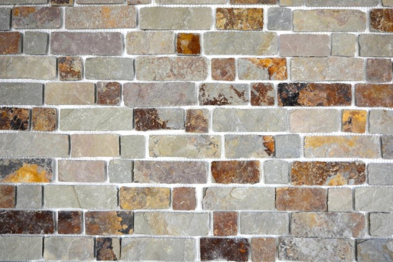 Schiefer Mosaik Fliese Naturstein Brick braun rost Fliesenspiegel Mosaikmatte Mosaikplatte Spritzschutz - MOS34-1204