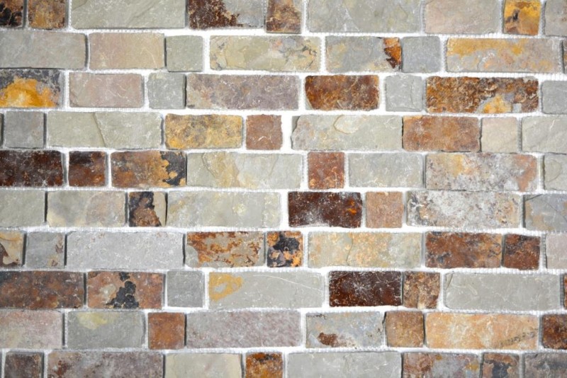 Schiefer Mosaik Fliese Naturstein Brick braun rost Fliesenspiegel Mosaikmatte Mosaikplatte Spritzschutz - MOS34-1204