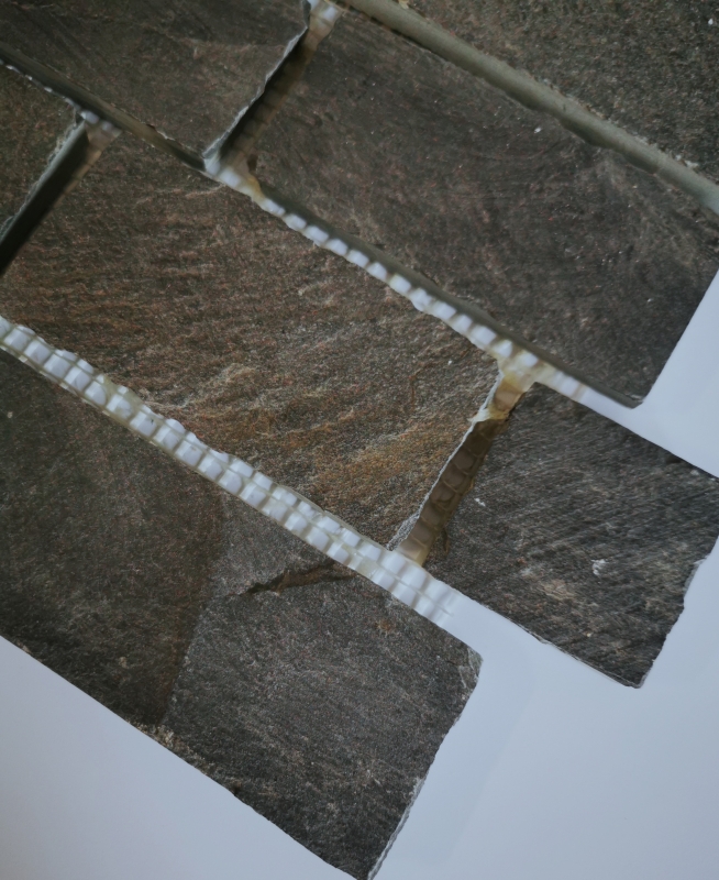 Ardoise Carreau de mosaïque Pierre naturelle Brick anthracite Black Jack Tapis de mosaïque Plaque de mosaïque Protection contre les éclaboussures Cuisine - MOS34-0208