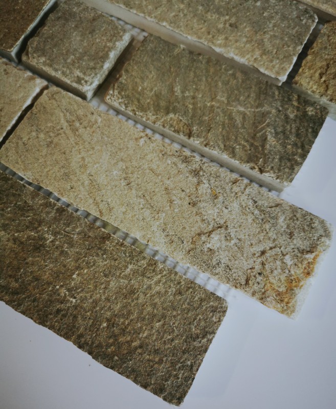 Schiefer Mosaik Fliese Naturstein Brick hell beige Fliesenspiegel Mosaikplatte Spritzschutz Küchenfliese - MOS34-1202