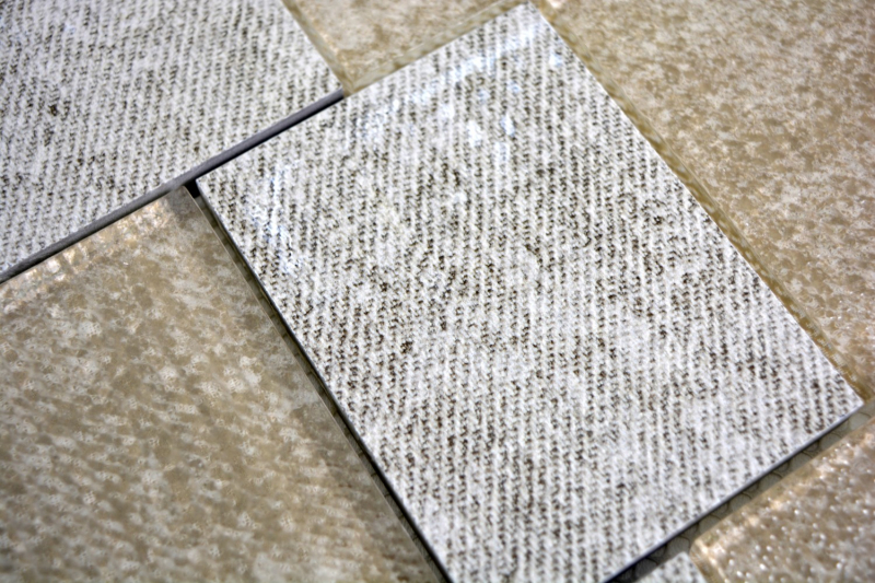 Piastrella di mosaico in ceramica misto vetro rettangolo aspetto tessile grigio marrone screziato backsplash - MOS88J-1202