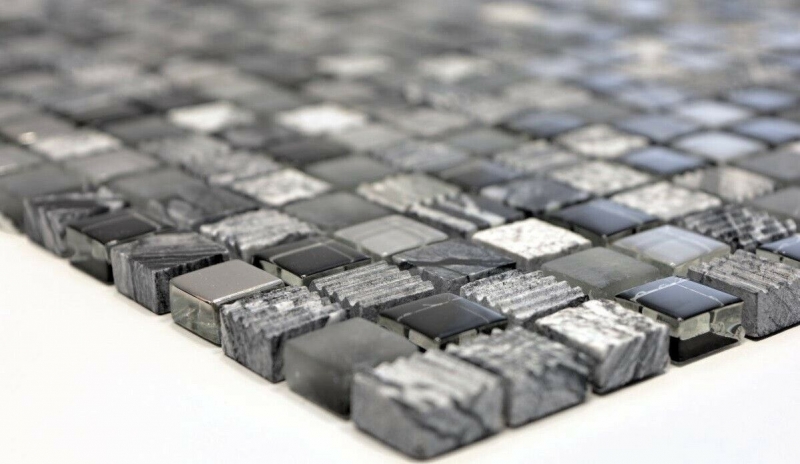 Glasmosaik Naturstein Mosaikfliese Fliese grau schwarz silber Milchglas Marmor Struktur Fliesenspiegel Wand - MOS92-HQ14