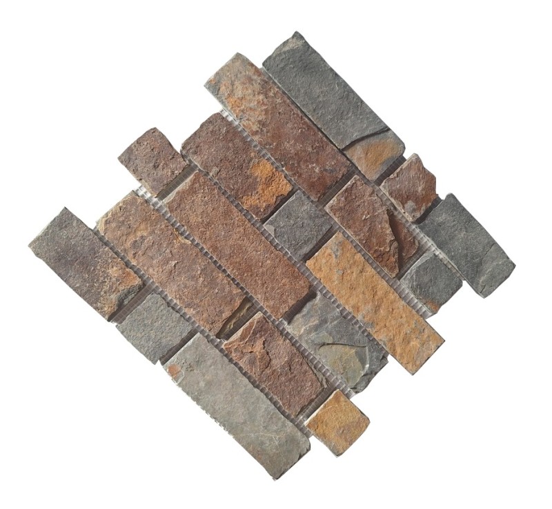 Handmuster Mosaik Fliese Schiefer Naturstein Brick braun rost MOS34-1204_m