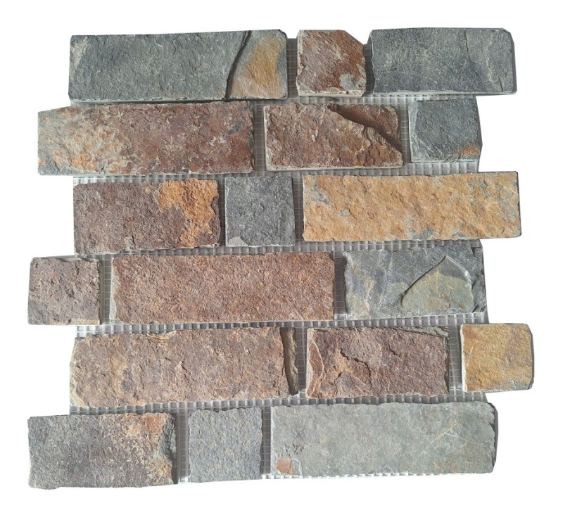 Handmuster Mosaik Fliese Schiefer Naturstein Brick braun rost MOS34-1204_m