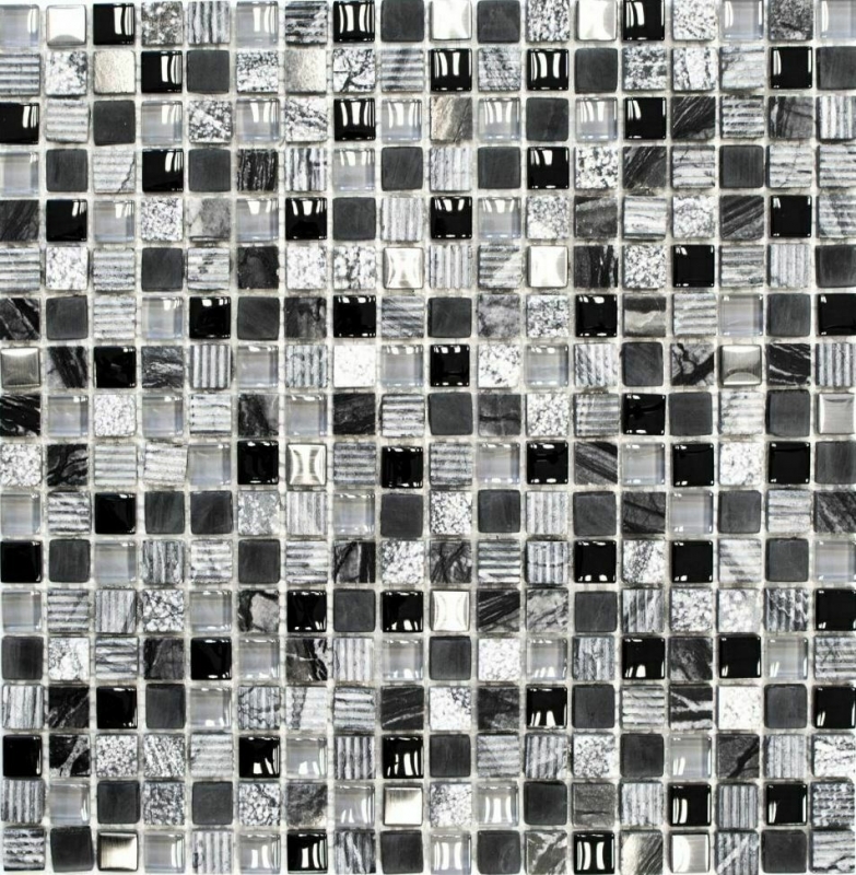 Handmuster Mosaik Fliese Fliesenspiegel Transluzent grau schwarz Glasmosaik Crystal Stein EP grau schwarz silber MOS92-HQ14_m